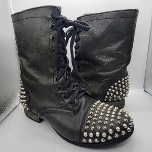 STEVE MADDEN Military Green Leather TARRNEY Motorcycle Grunge Biker Combat 8M